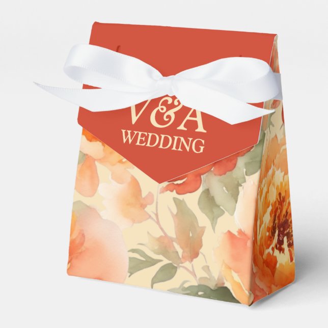 Burnt Orange Fall Floral Wedding Favor Box (Front Side)
