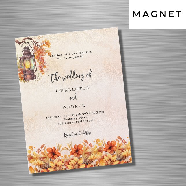 Burnt orange fall florals boho luxury wedding magnetic invitation (Creator Uploaded)