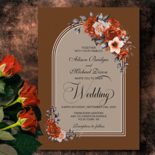 Burnt Orange Floral Arch Beige Terracotta Wedding Invitation