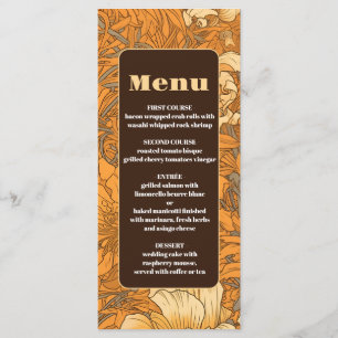 Burnt Orange Floral Art Nouveau Wedding Menu