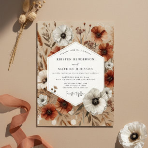 Burnt Orange Floral Autumn Wedding Invitation