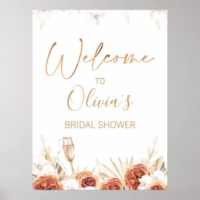 Burnt Orange Floral Boho Bridal Shower Welcome Poster (Front)