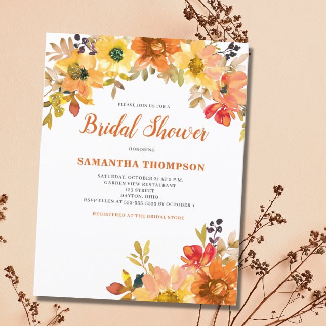 Burnt Orange Floral Bridal Shower Invitation Postcard (Creator Uploaded)