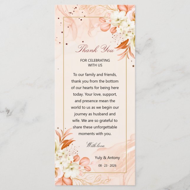 Burnt Orange Floral Celestial Table Thank You Card (Front)