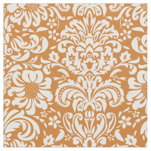 Burnt Orange Floral Damask Fabric