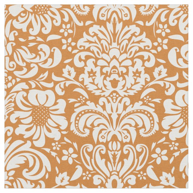 Burnt Orange Floral Damask Fabric (Close Up)