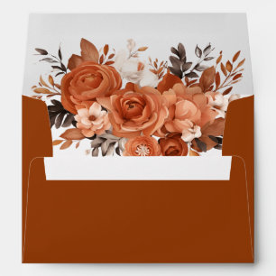 Burnt Orange Floral Design Wedding Envelope