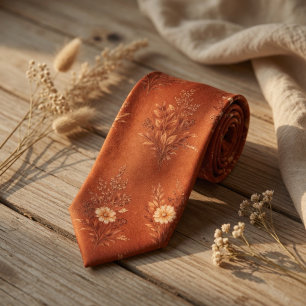 Burnt Orange Floral Elegant Autumn Botanical  Tie