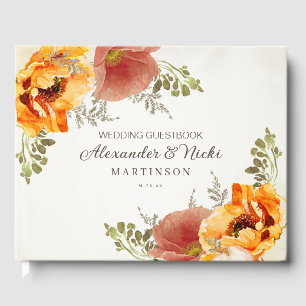 Burnt Orange Floral Fall Autumn Wedding Guest Book