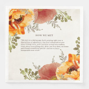 Burnt Orange Floral How We Met Wedding Napkin
