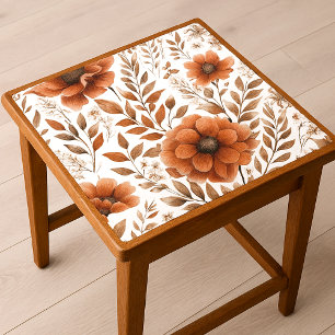 Burnt Orange Floral on White  Tissue Paper