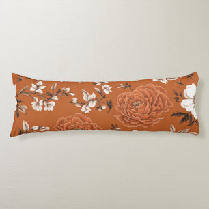 Burnt Orange Floral Pattern Body Pillow
