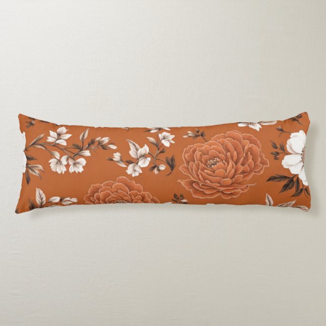 Burnt Orange Floral Pattern  Body Pillow (Front)