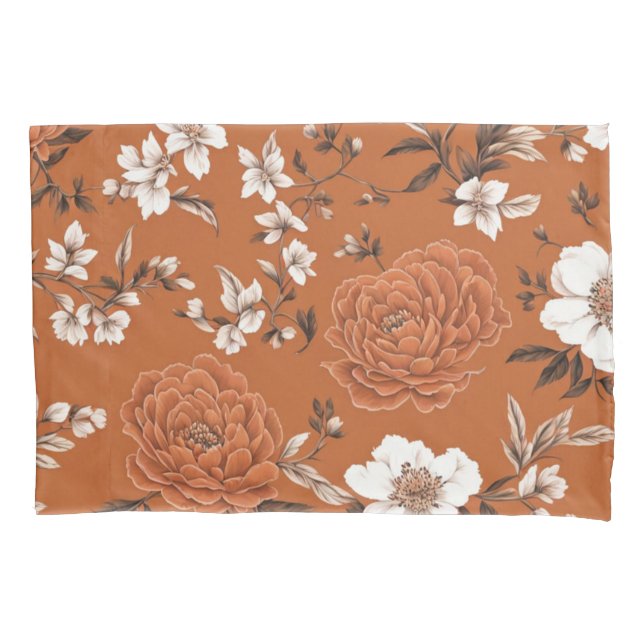 Burnt Orange Floral Pattern Pillowcase (Front)