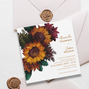Burnt Orange Floral Rustic Fall Wedding Invitation