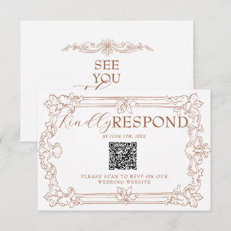 Burnt Orange Floral Terracotta QR Code Wedding RSVP Card