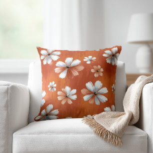 Burnt Orange Floral Throw Pillow
