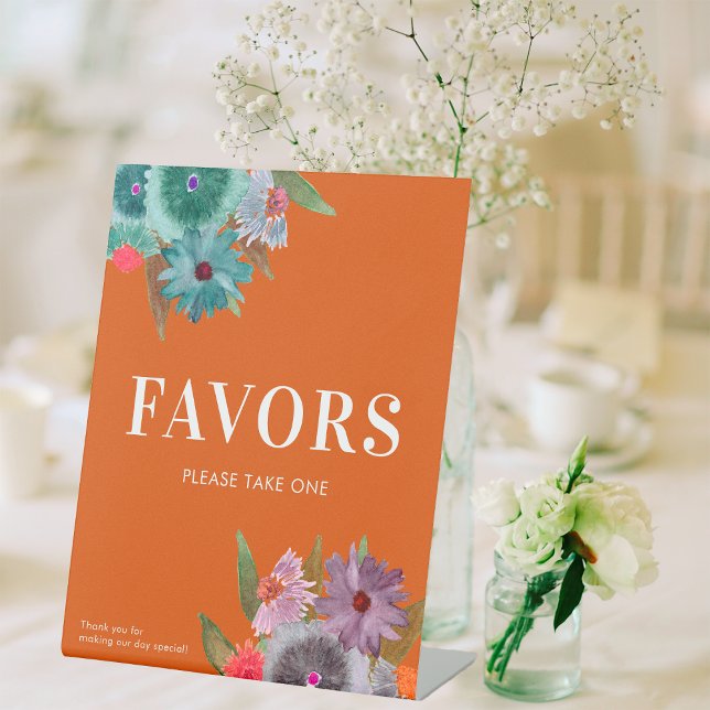 Burnt Orange Floral Wedding Favour Please Take One Pedestal Sign (Creator Uploaded)