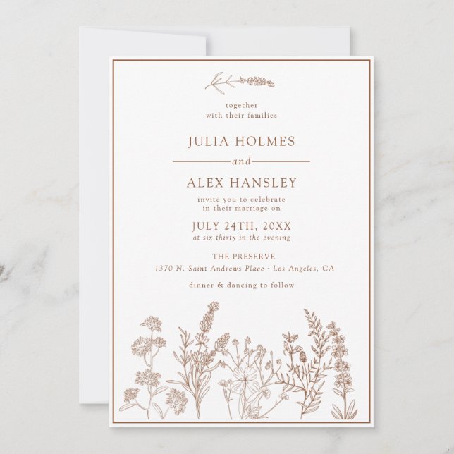 Burnt Orange Floral Wedding Invitation (Front)