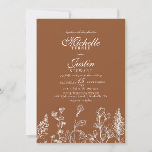 Burnt Orange Floral Wedding Invitations
