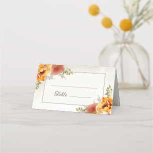 Burnt Orange Floral Wedding Reception Place Card