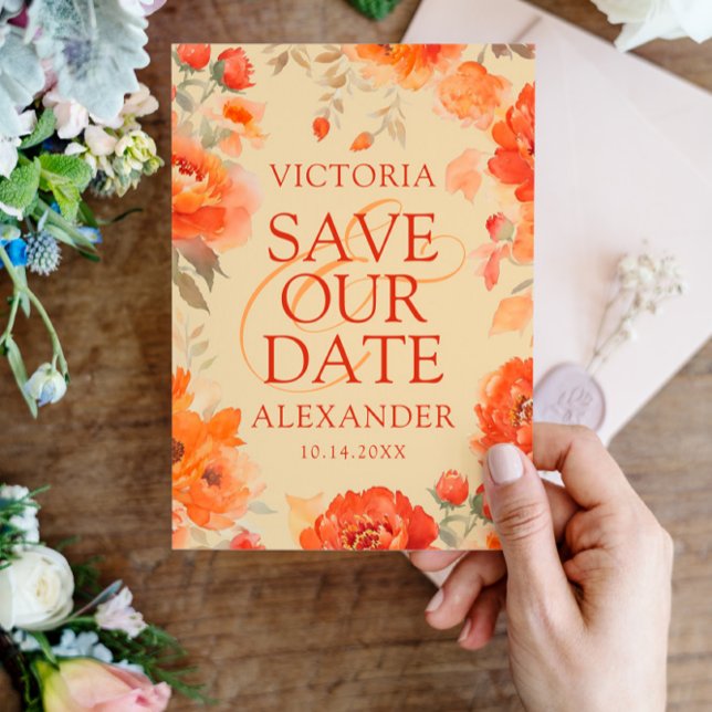 Burnt Orange Floral Wedding Save The Date (Creator Uploaded)