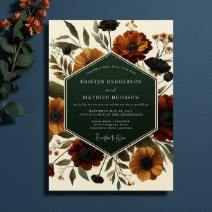 Burnt Orange Floral Woodland Wedding Invitation