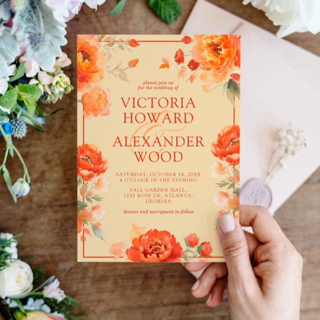 Burnt Orange Flowers Fall Wedding Invitation (Creator Uploaded)