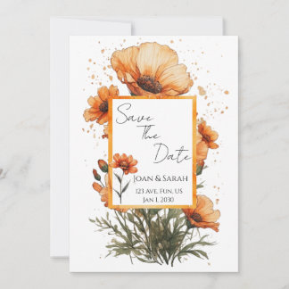 Burnt Orange Flowers Wedding Invitation