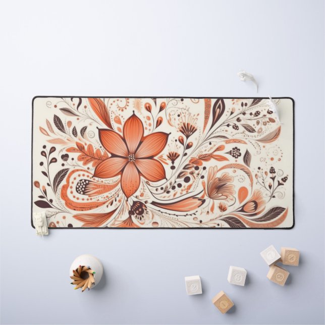 Burnt Orange Folk Floral Desk Mat (Kids Table)