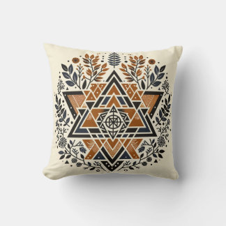 Burnt Orange Geometric Botanical Throw Pillow