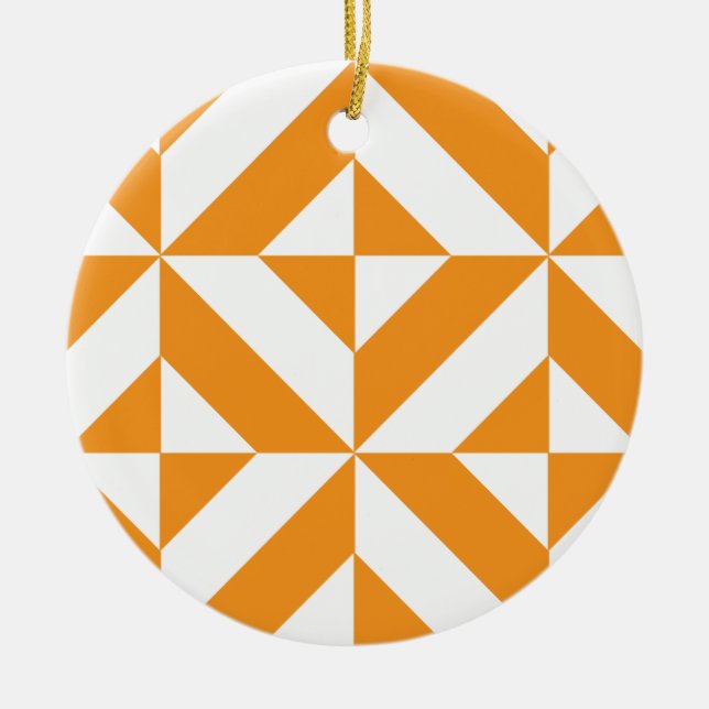 Burnt Orange Geometric Deco Cube Pattern Ceramic Ornament (Front)