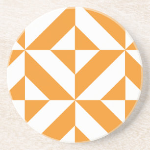 Burnt Orange Geometric Deco Cube Pattern Coaster