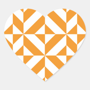 Burnt Orange Geometric Deco Cube Pattern Heart Sticker
