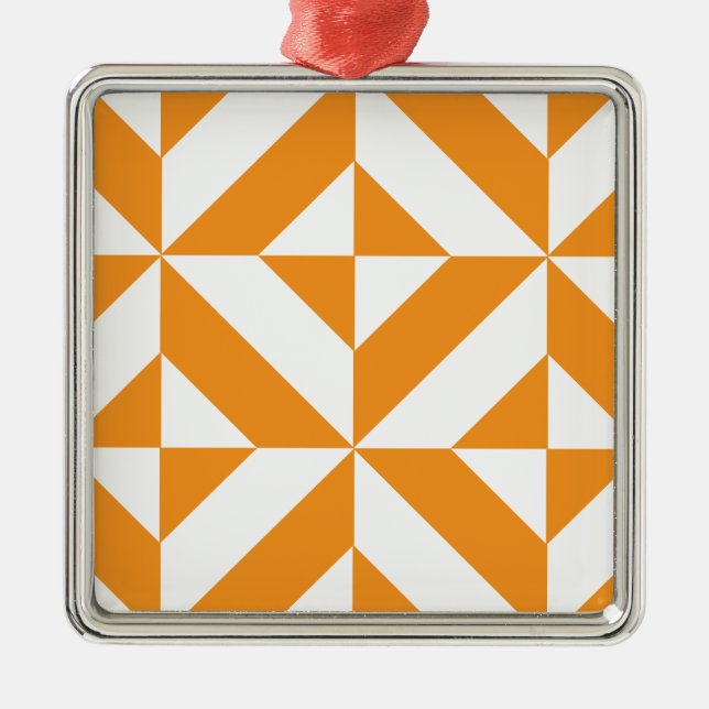 Burnt Orange Geometric Deco Cube Pattern Metal Ornament (Front)