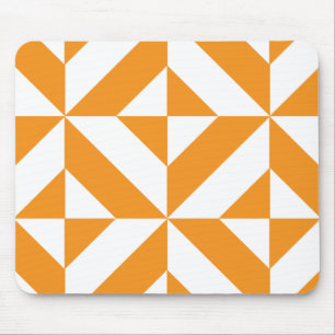 Burnt Orange Geometric Deco Cube Pattern Mouse Pad