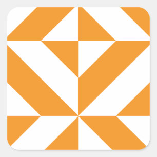Burnt Orange Geometric Deco Cube Pattern Square Sticker