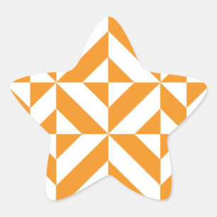 Burnt Orange Geometric Deco Cube Pattern Star Sticker