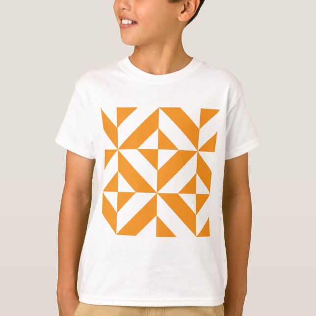 Burnt Orange Geometric Deco Cube Pattern T-Shirt (Front)