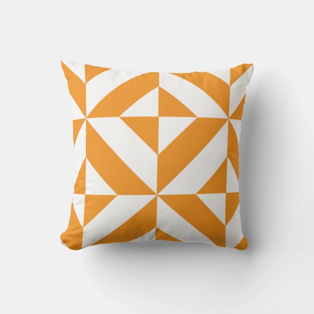 Burnt Orange Geometric Deco Cube Throw Pillow (Front)