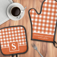 Burnt Orange Gingham Plaid Chequered Monogrammed