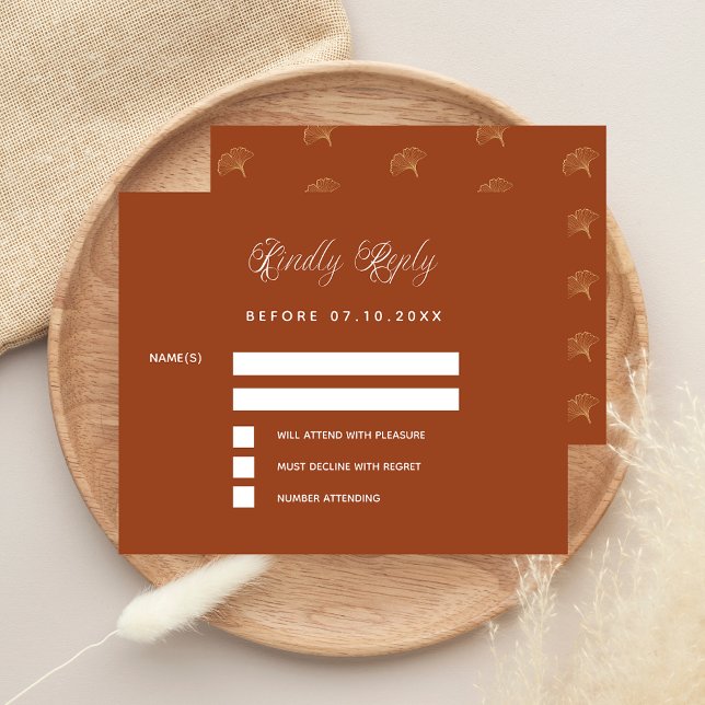 Burnt orange ginkgo budget wedding response RSVP Flyer (Creator Uploaded)
