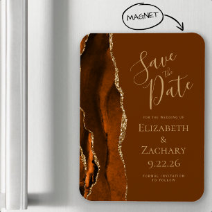 Burnt Orange Gold Agate Brown Save the Date Magnet