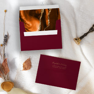 Burnt Orange Gold Agate Burgundy Wedding Envelope