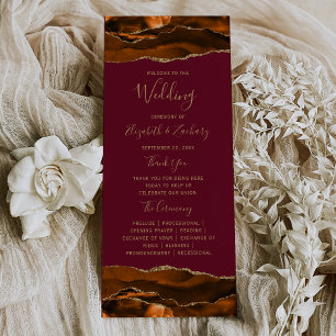 Burnt Orange Gold Agate Burgundy Wedding Program