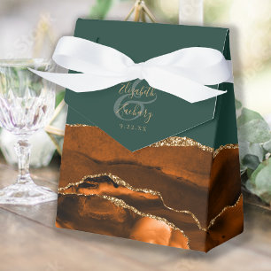 Burnt Orange Gold Agate Emerald Green Favor Box