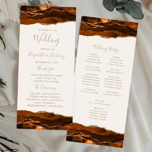 Burnt Orange Gold Agate Ivory Wedding Program