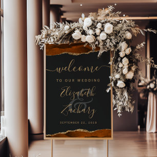 Burnt Orange Gold Agate Vertical Wedding Welcome Poster