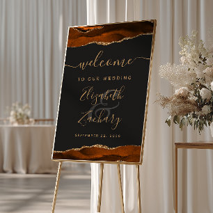Burnt Orange Gold Agate Vertical Wedding Welcome Poster