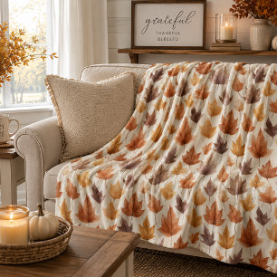 Burnt Orange Gold Brown Fall Leaf Modern Farmhouse Fleece Blanket